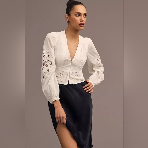 15. NWT FARM RIO OFF-WHITE LACE BLOUSE - Picture 1 of 10